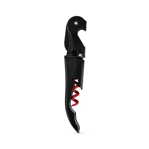 Truetap™: Double-Hinged Corkscrew in Matte Black with Red Wood Accents