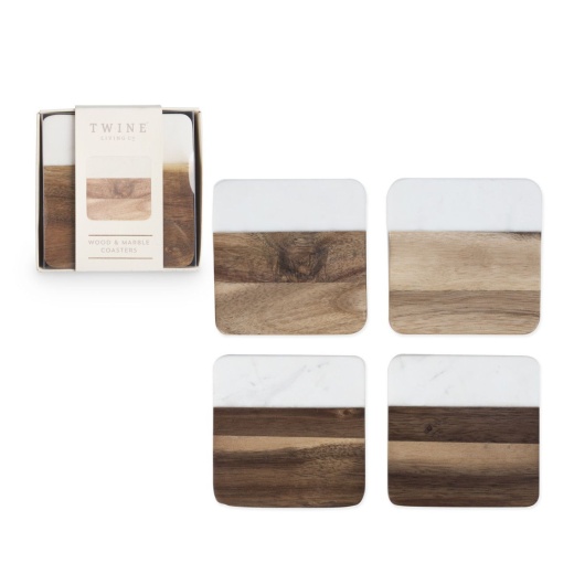 Marble & Acacia Coaster Set by Twine