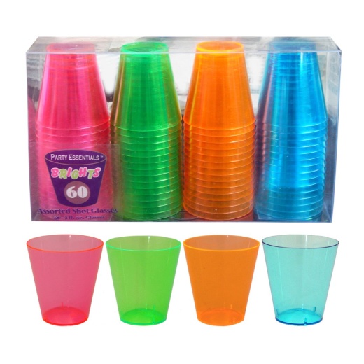 2 Oz. Neon Shot Glasses - 60 Pack