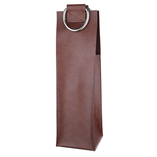 Brown Faux Leather Single-Bottle Wine Tote By Viski