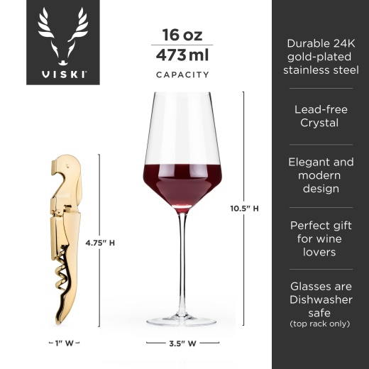 Viski 3-piece Raye Crystal Wine Glass and Corkscrew Gift Box - Thumbnail 2