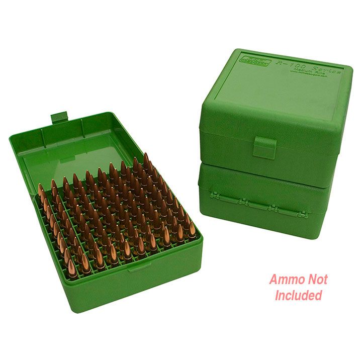 Mtm Ammo Box 100 Rounds – 22-250/308/410Ga. (Green)