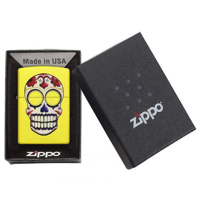 Zippo Windproof Lighter Day Of The Dead, Neon Yellow Finish