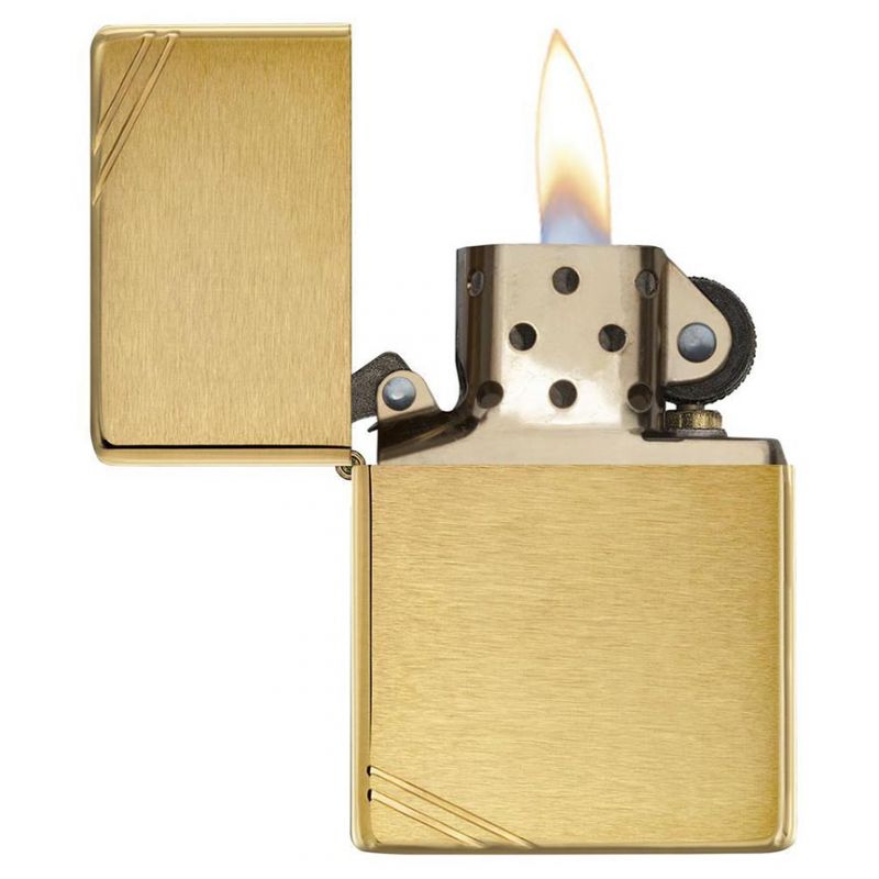 Zippo Windproof Lighter Vintage Brushed Brass With Slashes