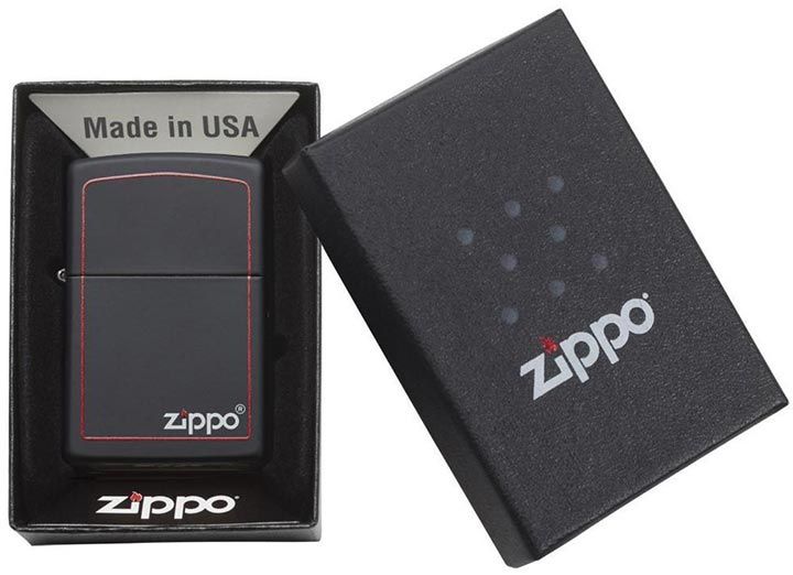 Zippo Windproof Lighter Black Matte With Logo & Red Border