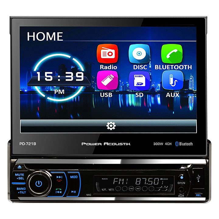 Power Acoustik 7” Single Din Motorized Touchscreen Dvd Receiver With Detachable Control Panel, Bluetooth, Usb/Sd Inputs And Remote