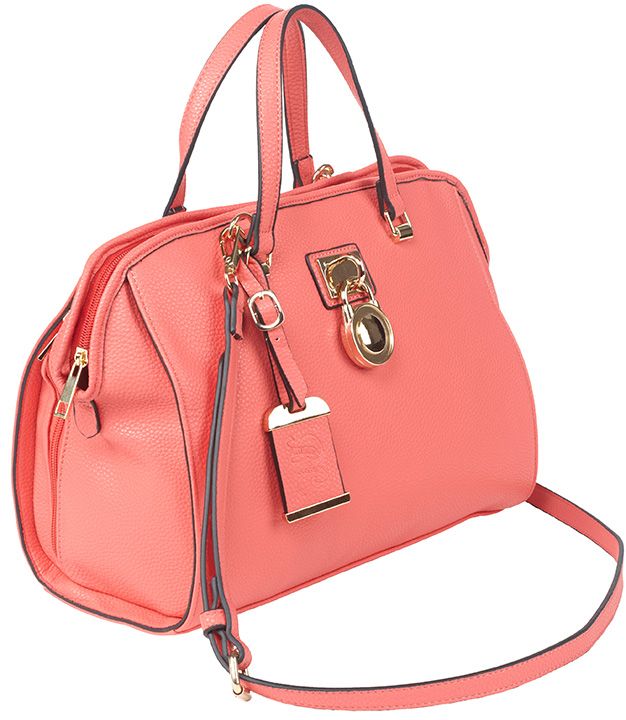 Bulldog “Satchel Style” Purse With Holster – Coral Pink 16″ X 9.5″ X 5.5″