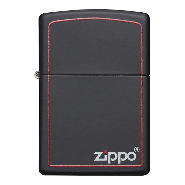 Zippo Windproof Lighter Black Matte With Logo & Red Border