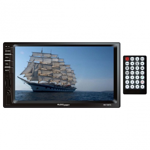Nippon Audiodrift 7” Double Din Mechless Fixed Face Touchscreen Receiver with Bluetooth, Apple Carplay, Android Auto, and Remote
