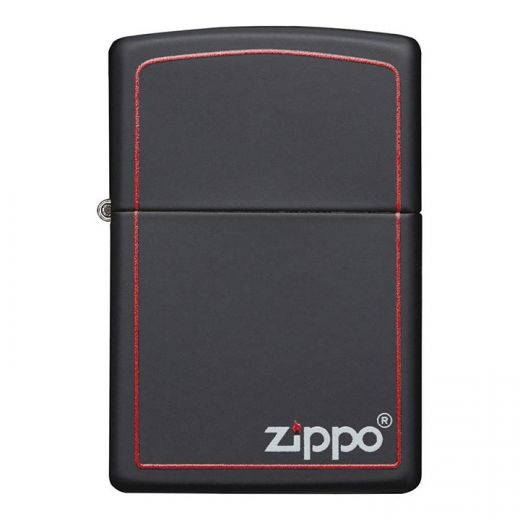 Zippo Windproof Lighter Black Matte With Logo & Red Border