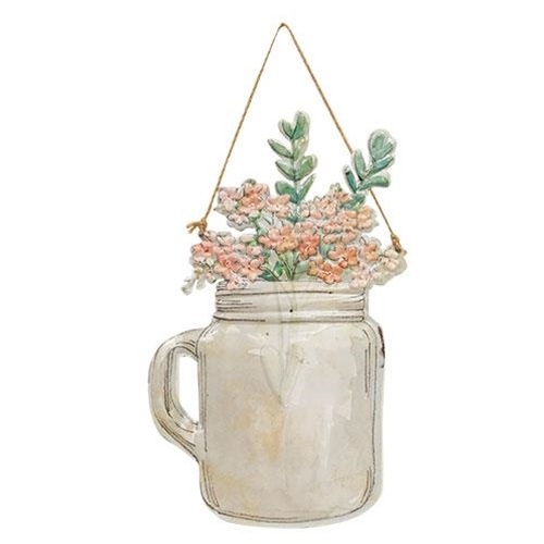 *Floral Jar With Handle Metal Hanging Sign