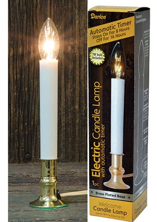 Automatic Timer Candle Lamp, White W/Brass Base