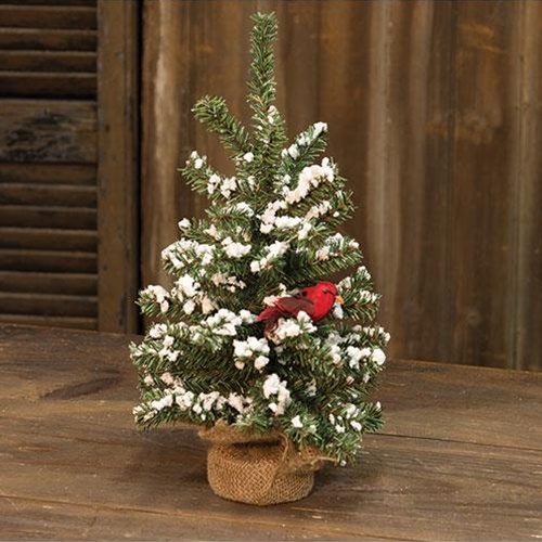 Snowy German Twig Tree W/Cardinal, 16"