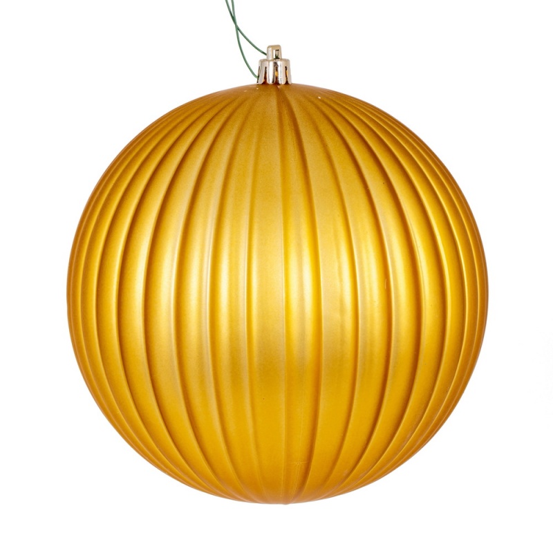 6" Gold Matte Lined Ball Ornament 4/Bag