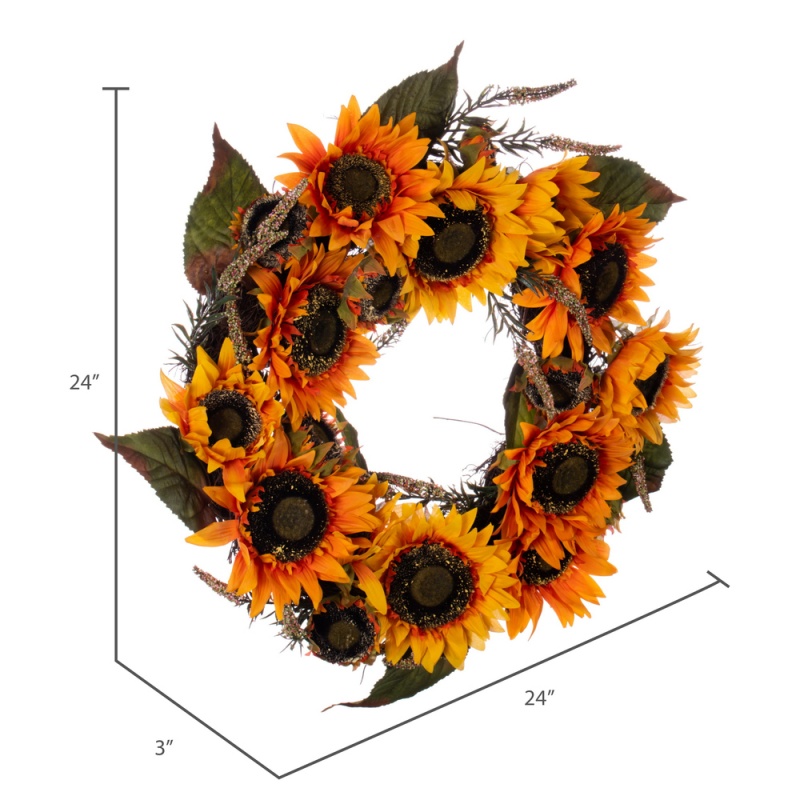 24" Yellow Sunflower Wreath With Fern