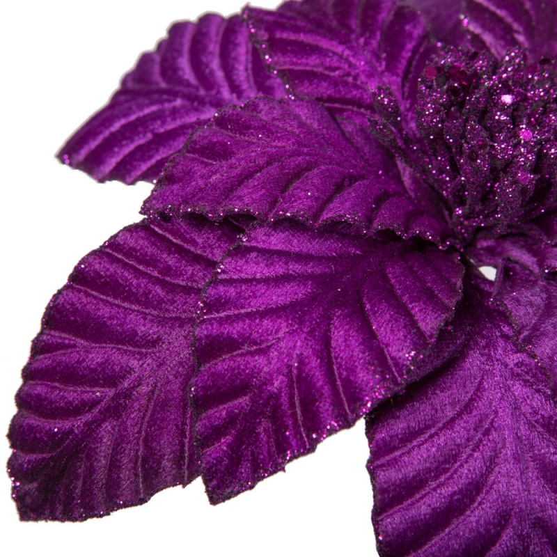22" Purple Velvet Glitr Poinsettia 6/Bg