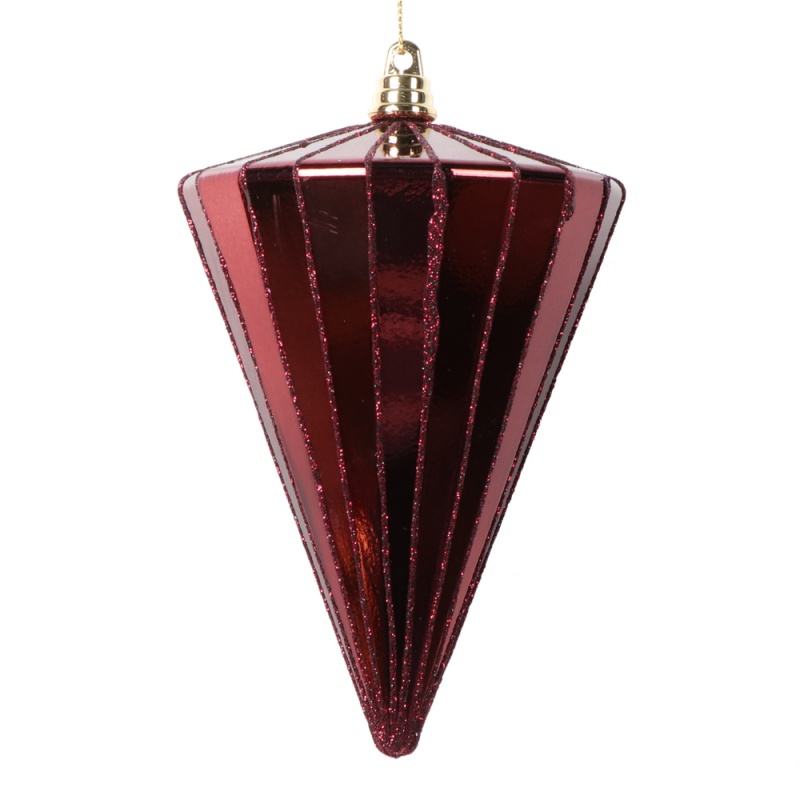 6" Shiny Burgundy Cone Ornament 3/Bag
