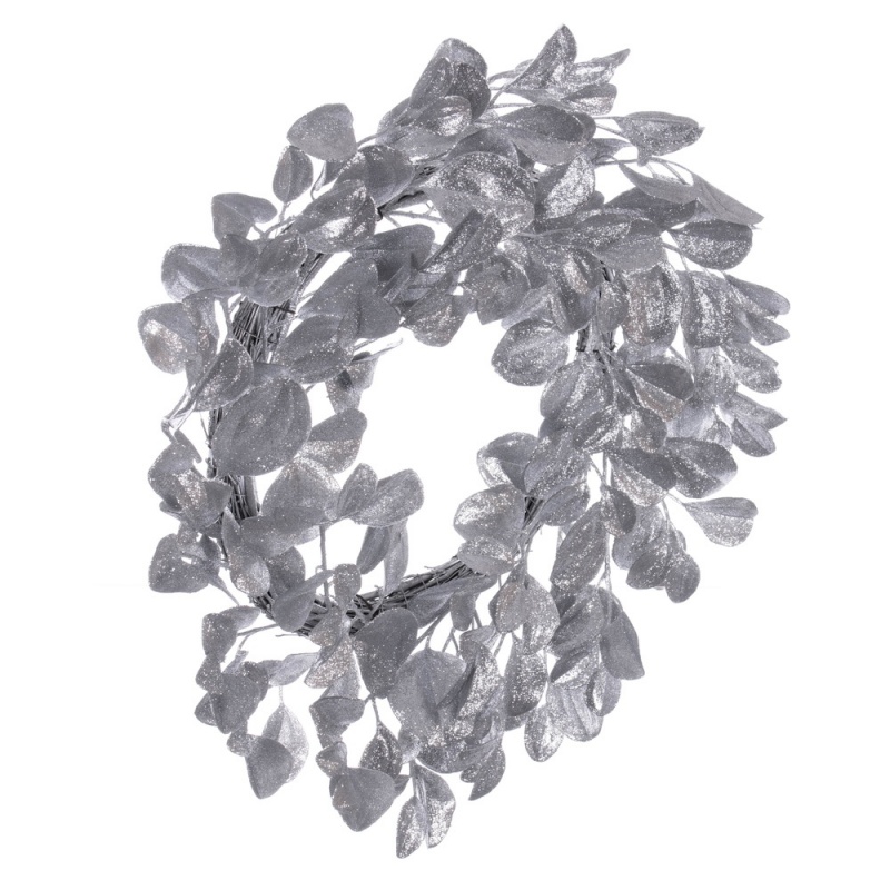 24" Silver Dogwood Glitter Wreath