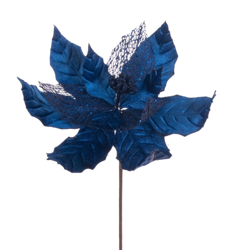 11" Mdnt Blue Glitr Mesh Poinsettia 6/Bg