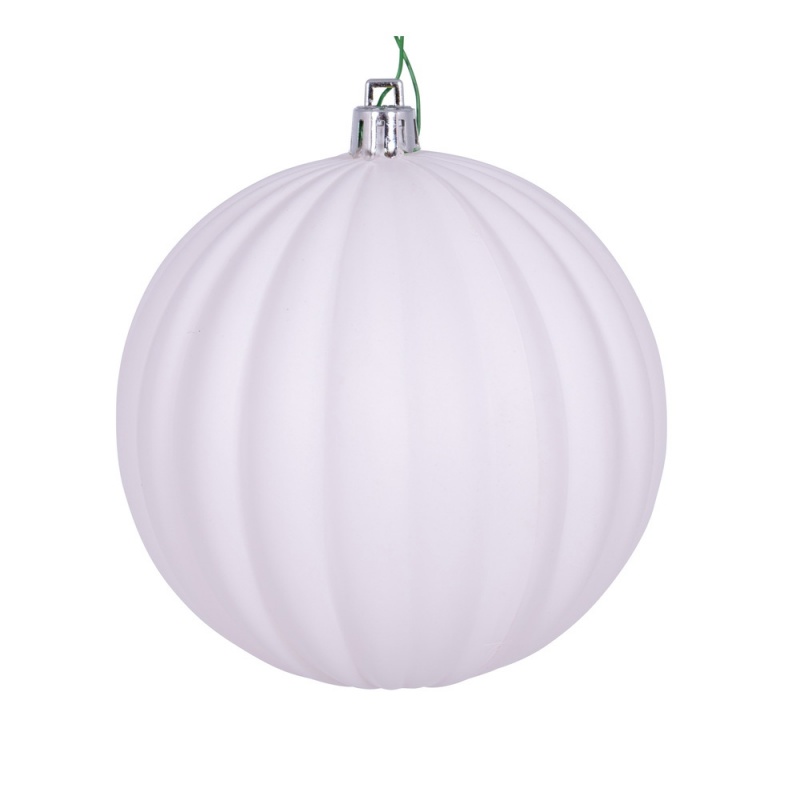 4" White Matte Lined Ball Ornament 6/Bg