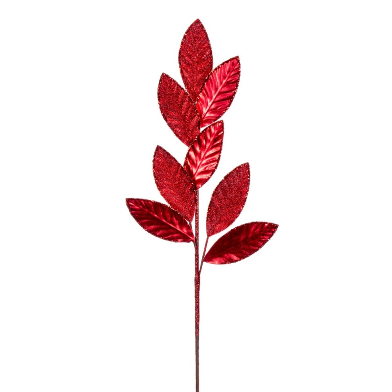 27.5" Red Metallic Leaf Gltr Spray 3/Bag