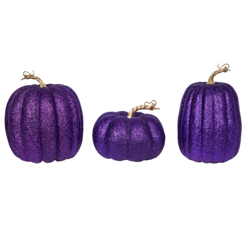 8" Purple Pumpkins Assorted Set Of 3