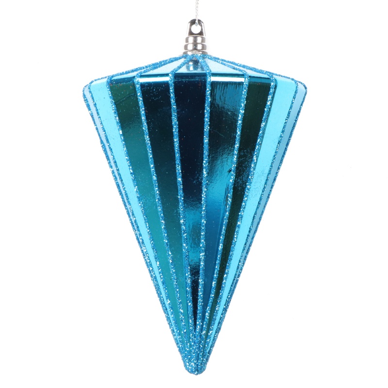 6" Shiny Turquoise Cone Ornament 3/Bag