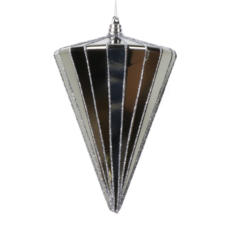 6" Shiny Pewter Cone Ornament 3/Bag