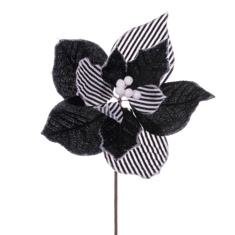 11" Black/White Striped Flower 6/Bg