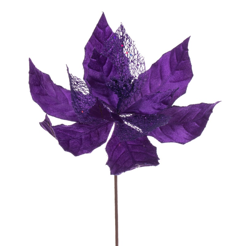 11" Purple Glitter Mesh Poinsettia 6/Bg