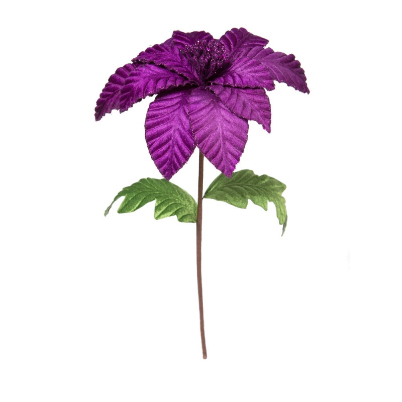22" Purple Velvet Glitr Poinsettia 6/Bg