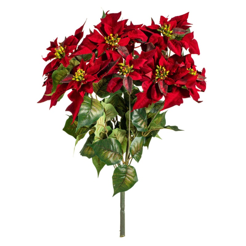 18" Red Poinsettia And Leaf Bush