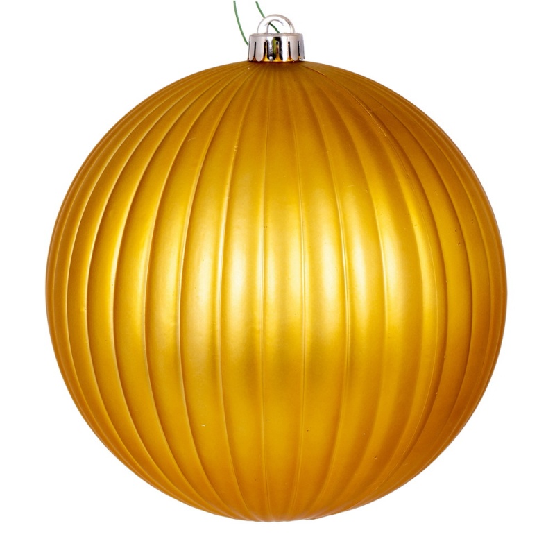8" Gold Matte Lined Ball Ornament