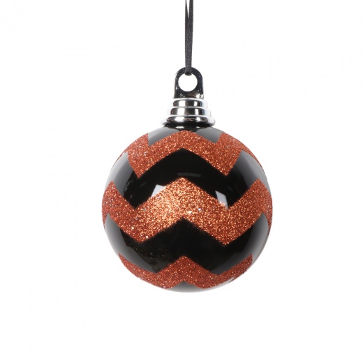4" Black Orange Round Ornament 4/Bag