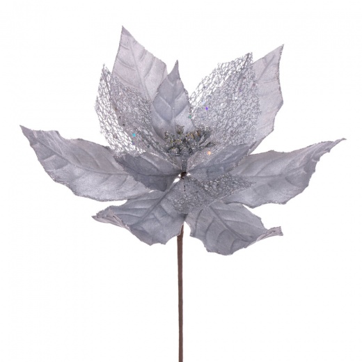 11" Silver Glitter Mesh Poinsettia