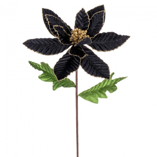 22" Black Velvet Glitter Trim Poinsettia