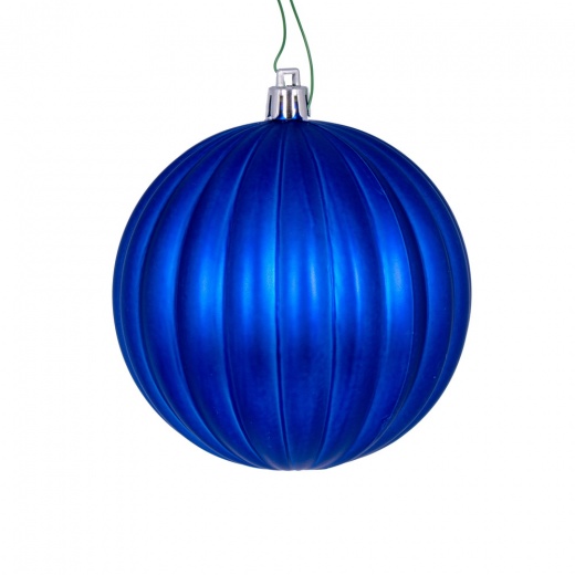 4" Blue Matte Lined Ball Ornament 6-Pack