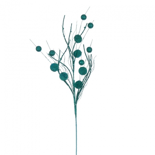 33 Teal Ball/Coin Glitr Twig Spray