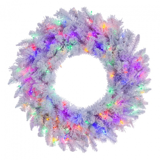 30" Flocked White Wreath Led 100Mu