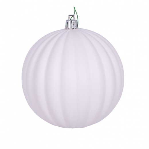4" White Matte Lined Ball Ornament 6/Bg