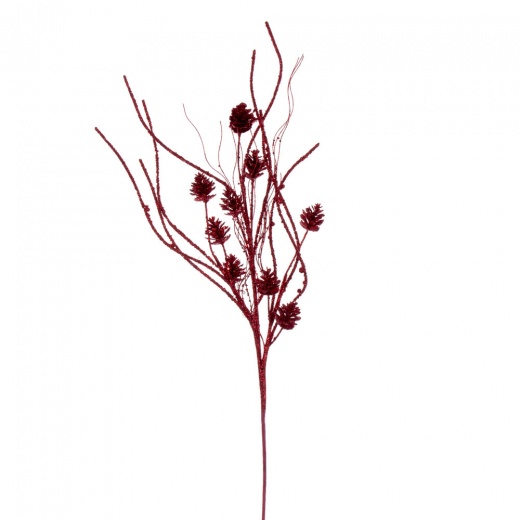 32" Red Pinecone Twig Glitr Spray 6/Bg