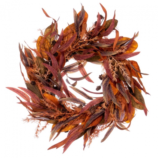 22" Cream Red Leaf Wreath - Autumn Decor for Home
