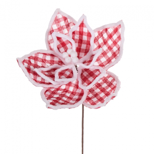 11" Red/Wht Plaid Wht Line Flower 6/Bg