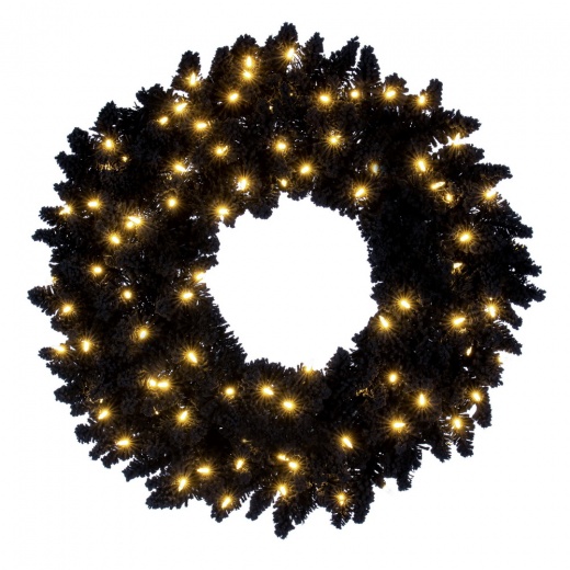 24" Flocked Black Fir Duralit 50Ww Pre-Lit Artificial Wreath