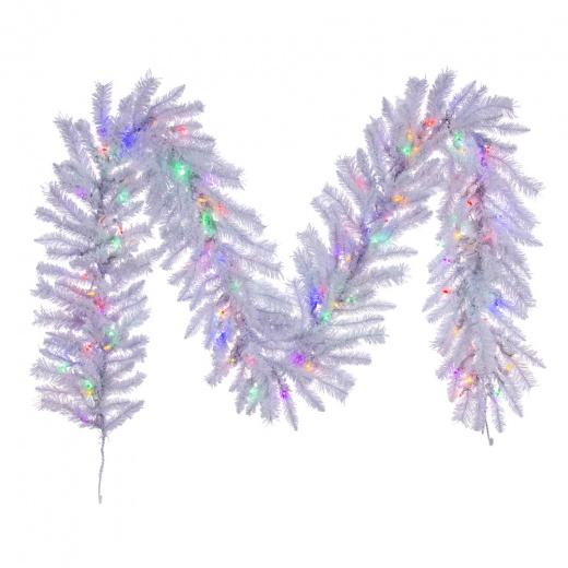9' X 14" Flocked White Garland LED 100Mu