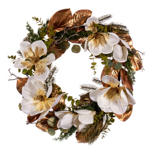 30" White/Gold Magnolia Wreath