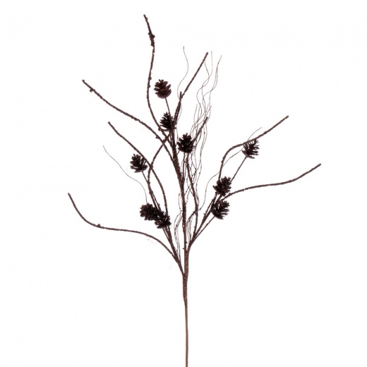 32" Chocolate Mini Pinecone Twig Glitter Spray