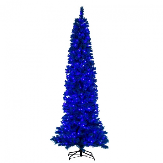 5.5' X 22" Flocked Turquoise Fir Artificial Pre-lit Pencil Christmas Tree