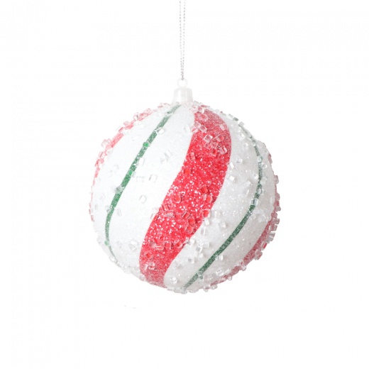 4" Red Green Swirl Ball Ornament 3/Bag