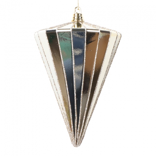 6" Shiny Champagne Cone Ornament 3/Bag